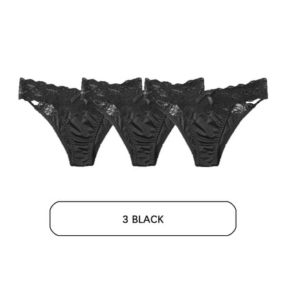 Free Shipping For SatinGlam - Lace Temptation Satin Panties - 3Pcs (M-L)