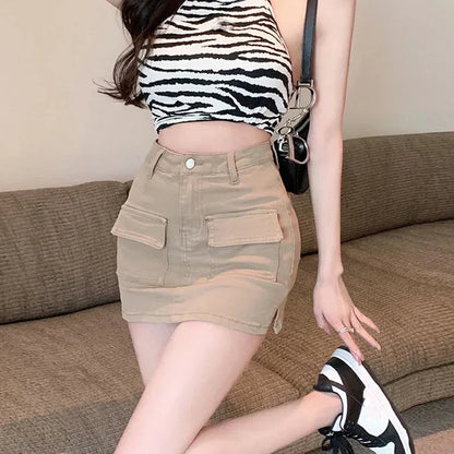 Free shipping for Korean High Wiast Denim Mini Skirt Women Sexy Hot Girl Tight Bag Hip Skirts Female Slim Anti-Glare Short Skirts Female