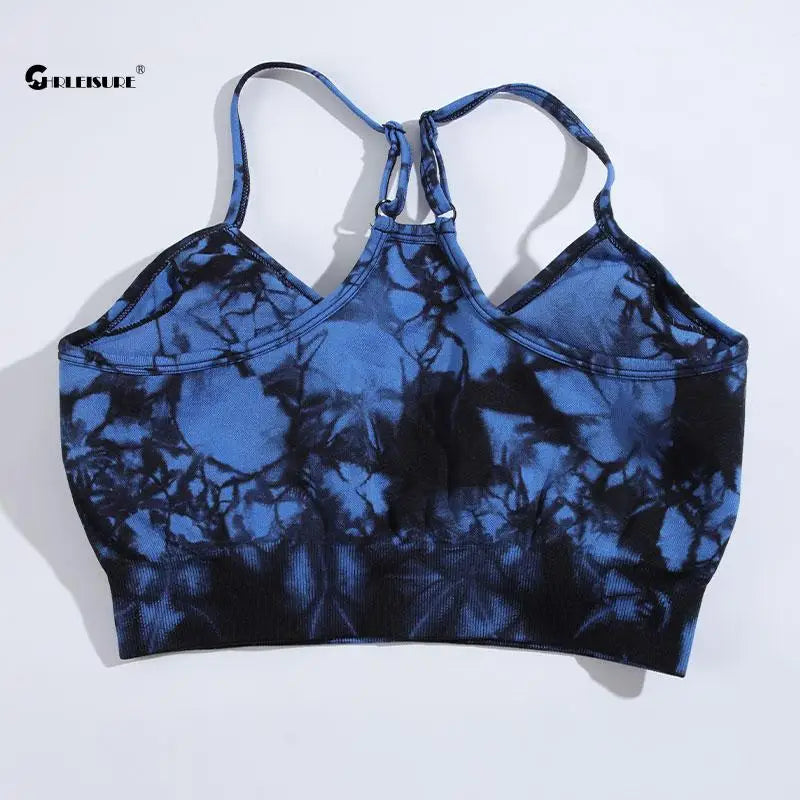 Tie Dye Sports Bra - Elastic Slim Fit with Chest Pad (S-XL)