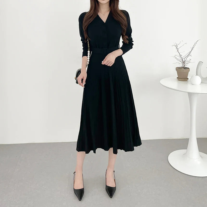 Free shipping for Hot Stretchy Women Knitted Sweater Pullover Dress Office Lady Autumn Winter Button Dresses