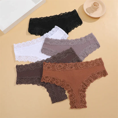 Free Shipping For Lace Brazilian Trio - 3Pcs Low Waist Cotton Panties Set (S-XL)