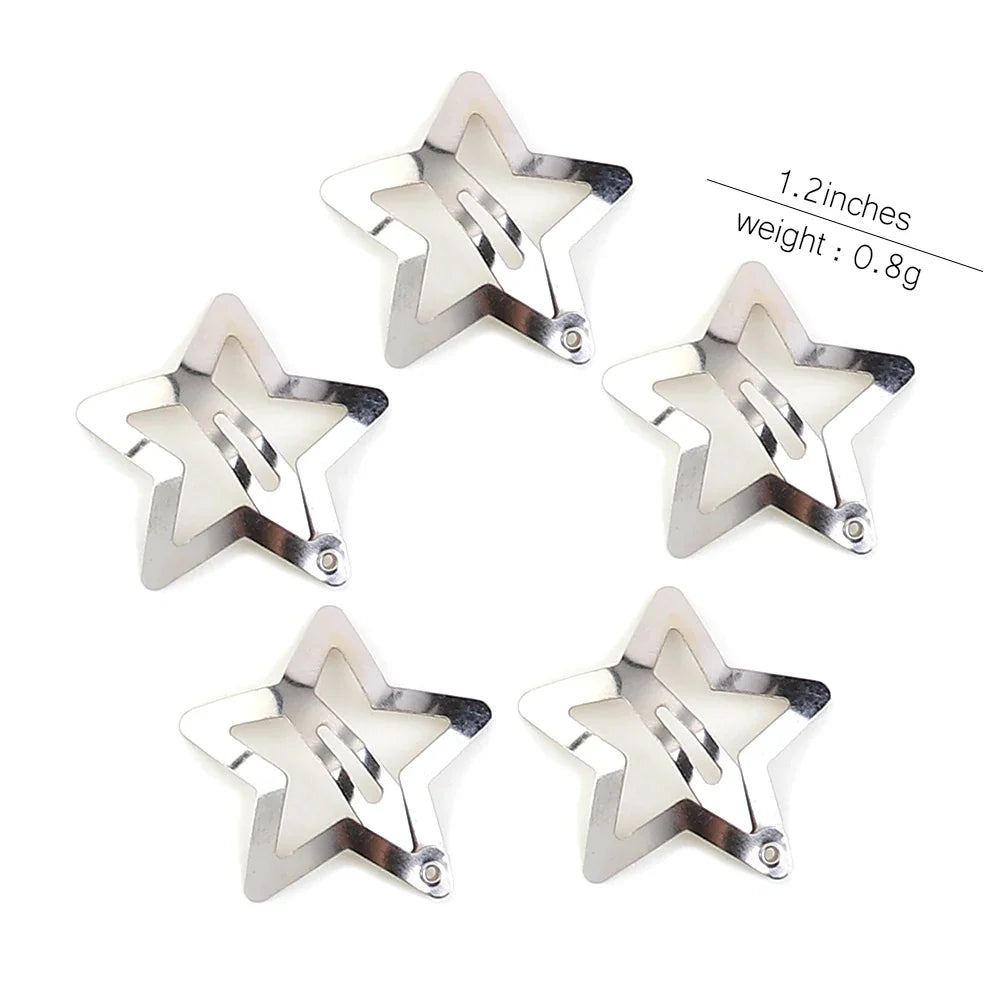 Free shipping for 10Pcs BB Hair Clips Silver Star Y2K  Women Grils Cute Metal Star Hair Clips Side Barrettes Hair Grip Hair Accessories Headwear