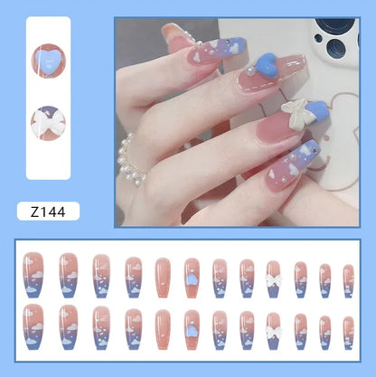 Free shipping for 24Pcs/Box Cherry False Nails Pink with Glue Short Ballerina Wearable Fake Nails Acrylic Art Full Cover Press on Nails Tips