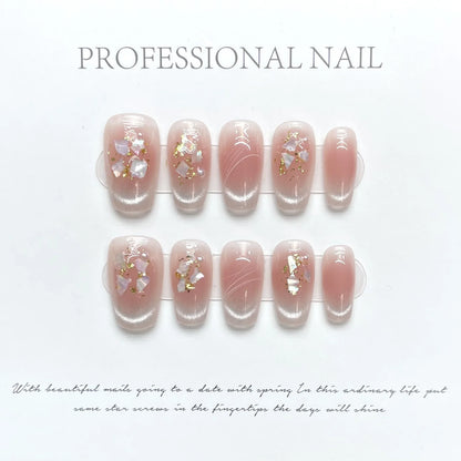 Free shipping for 10Pcs Shiny Handmade Press On Nails Short Ballerina Artificial Full Cover Cat Eye Rose Design Fake Nails Wearable Manicure Nails