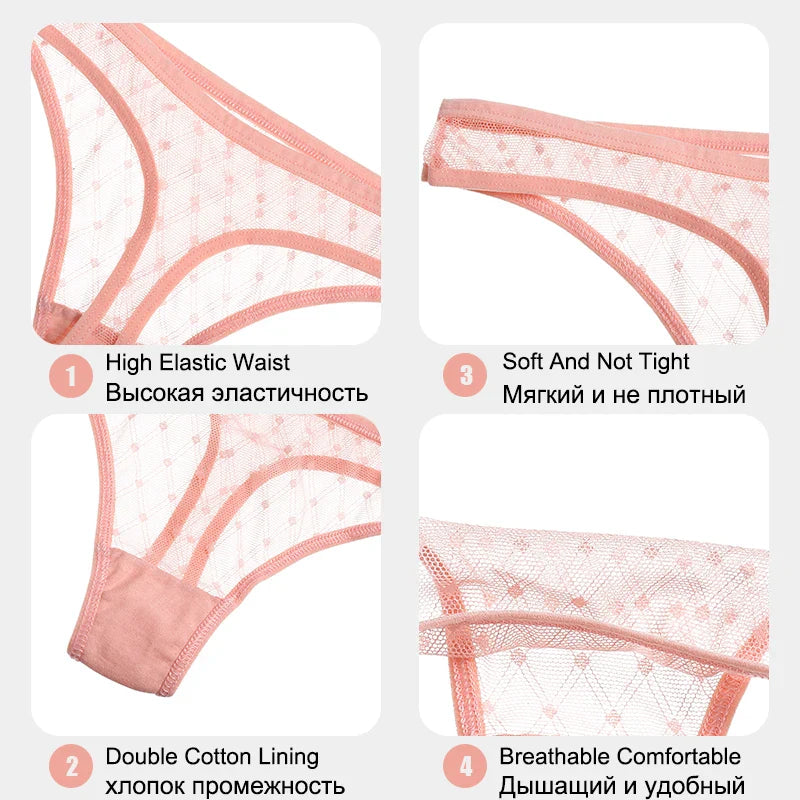 Free Shipping For Lacy Temptation - 4-Piece Transparent Lace Thong Set (M-XL)