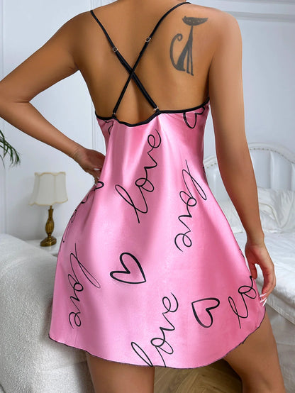 Free Shipping For Heart Print Nightdress - Elegant Scoop Neck with Criss Cross Back (S-XL)