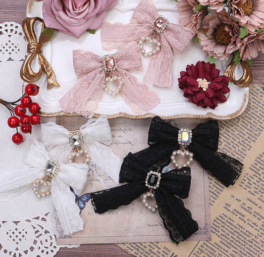 Free Shipping For Hivava Ice Cream Heart Charm Cottagecore Fairycore Princesscore Coquette Kawaii Hair Bow Clip Accessory Set