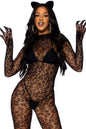 Free Shipping For Seamless Leopard Net Gloved Catsuit