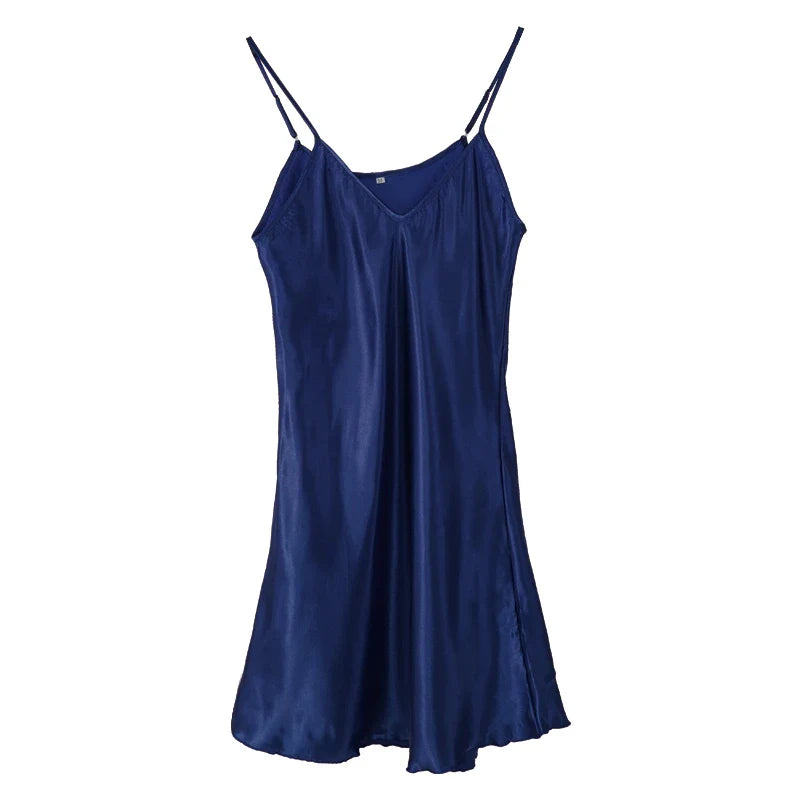 Free Shipping For Silk Satin Night Dress - Sleeveless V-neck Nightgown (M-XXL)