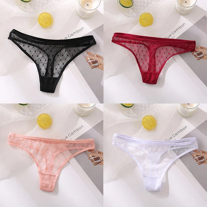 Free Shipping For Lacy Temptation - 4-Piece Transparent Lace Thong Set (M-XL)