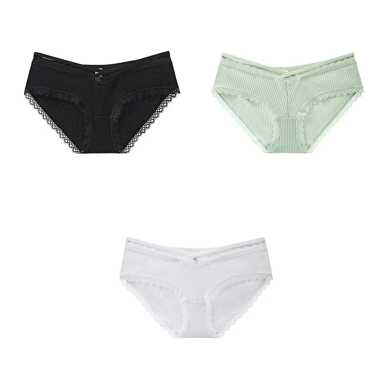 Free Shipping For Low-Rise Cotton Briefs with Lace Detailing - Soft Women's Underpants (M-L)