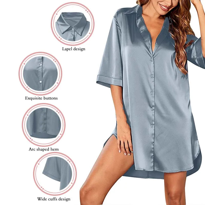 Free Shipping For Solid Color Half Sleeve Nightshirt - Cozy Home Sleepwear (M-2XL)