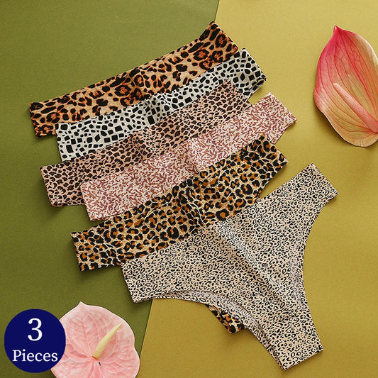 Free Shipping For Fashion Leopard Bikini Briefs - Seamless Underwear Satin Lingerie 3PCs ( S-L)