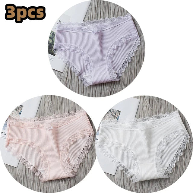 Free Shipping For Lace Bow Lingerie - Low Waist Solid Color Cotton Panties (M-XL)