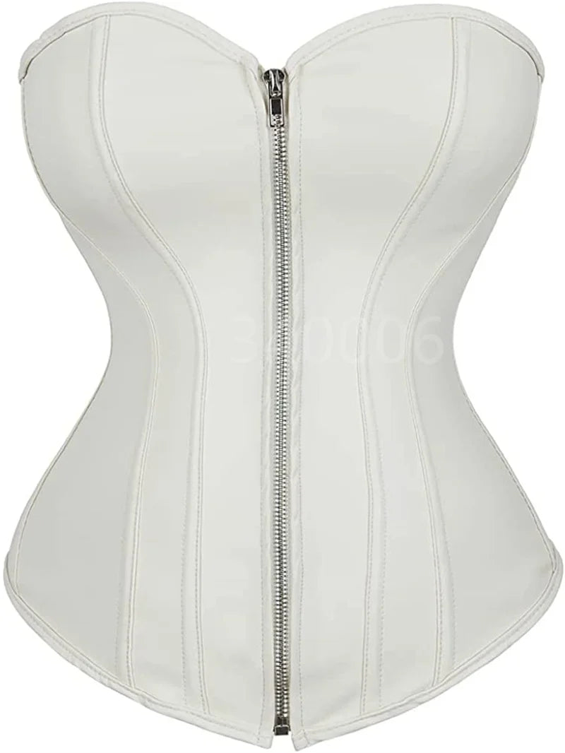 Free Shipping For Faux Leather Overbust Corsets - Zippered Waist Cinchers (XS-6XL)