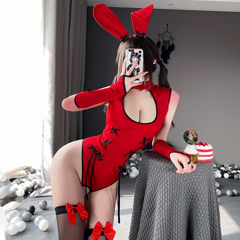 Free Shipping For Sexy Lingerie Red Bunny Costume