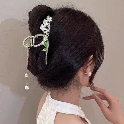 Free shipping for Rhinestone Tassel Hair Claw Golden Bow Flower Hair Clip Hairpin For Women Elegant Ponytail Fashion Hair Accessories