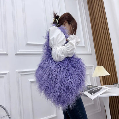 Free Shipping For hape Of My Heart Multicolor Fuzzy Purse