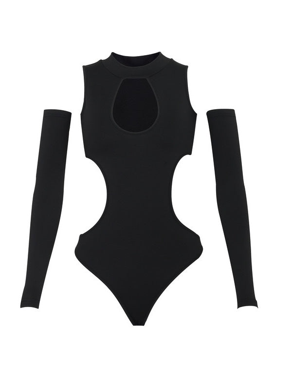 Free Shipping For 'Sheesh' Technical Cutout Black Bodysuit Top