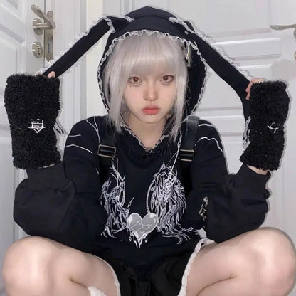 Free Shipping For 'Sick Doll' Harajuku Rabbit Ears Hoodie Top