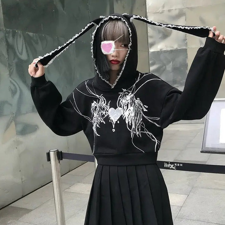 Free Shipping For 'Sick Doll' Harajuku Rabbit Ears Hoodie Top