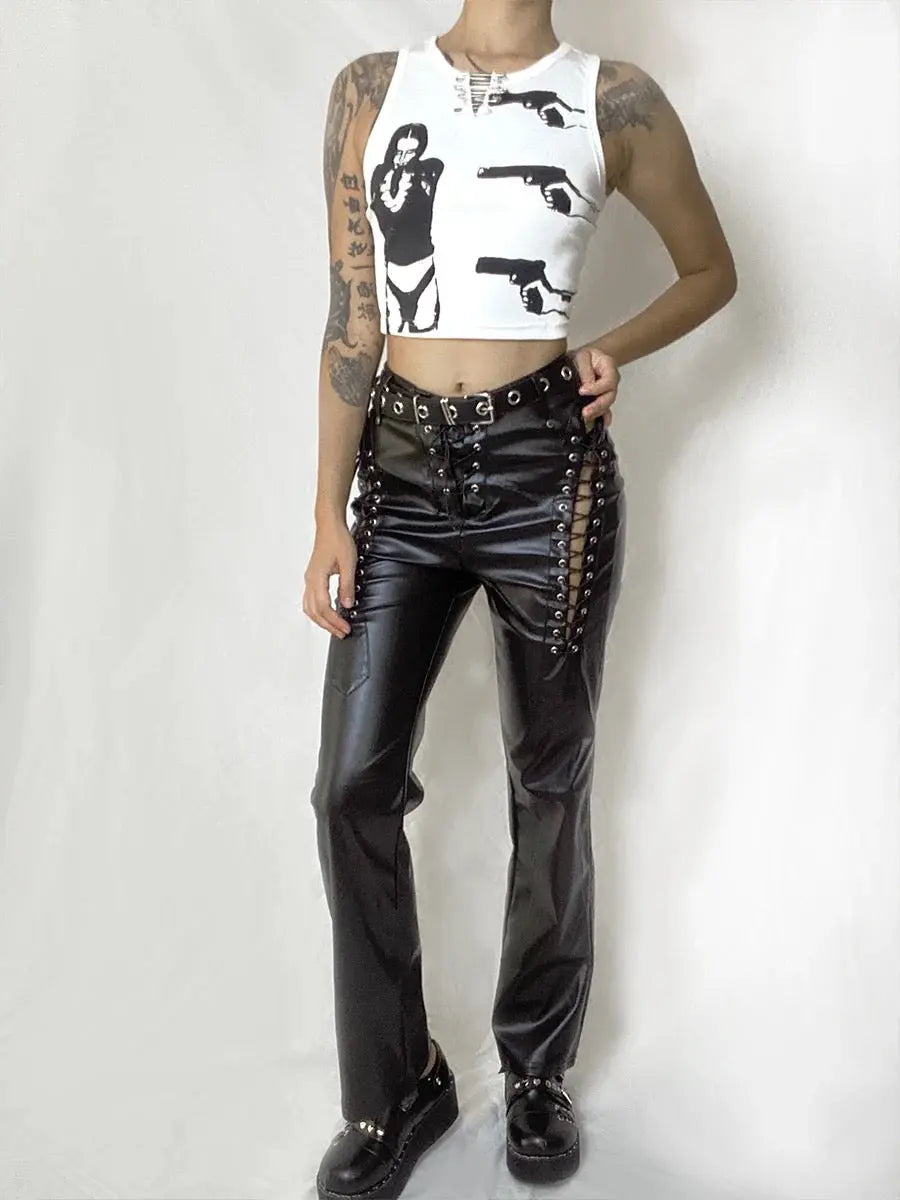 Free Shipping For 'Snake Dance' Lace Up Pu Leather Pants