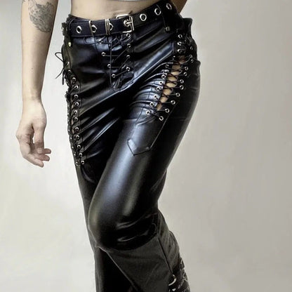 Free Shipping For 'Snake Dance' Lace Up Pu Leather Pants