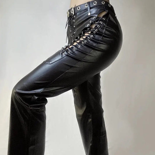 Free Shipping For 'Snake Dance' Lace Up Pu Leather Pants