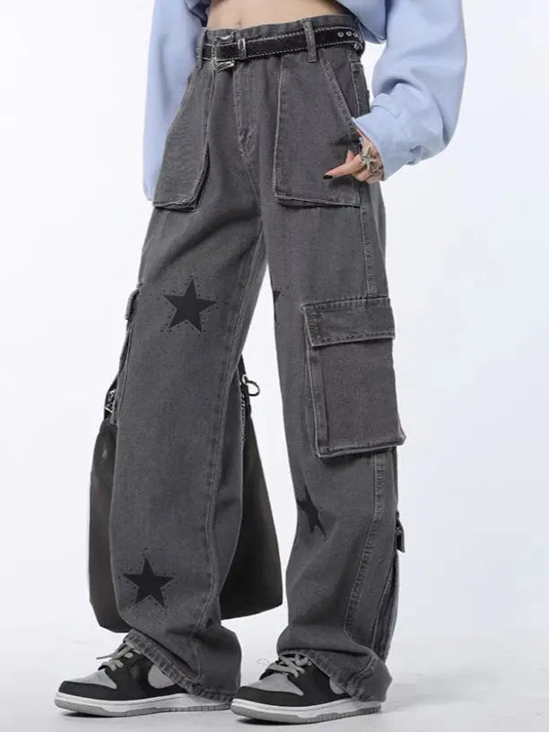 Free Shipping For 'Space & Me' Future Grey Star Wide-leg Pants