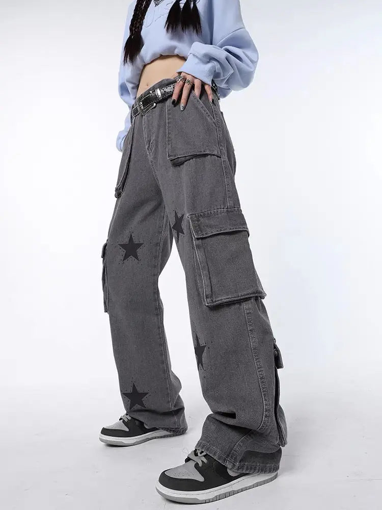 Free Shipping For 'Space & Me' Future Grey Star Wide-leg Pants