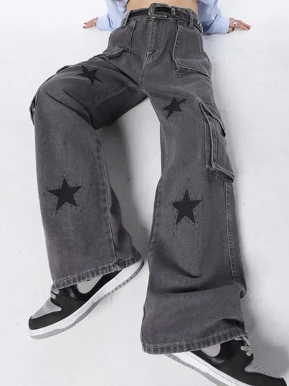 Free Shipping For 'Space & Me' Future Grey Star Wide-leg Pants