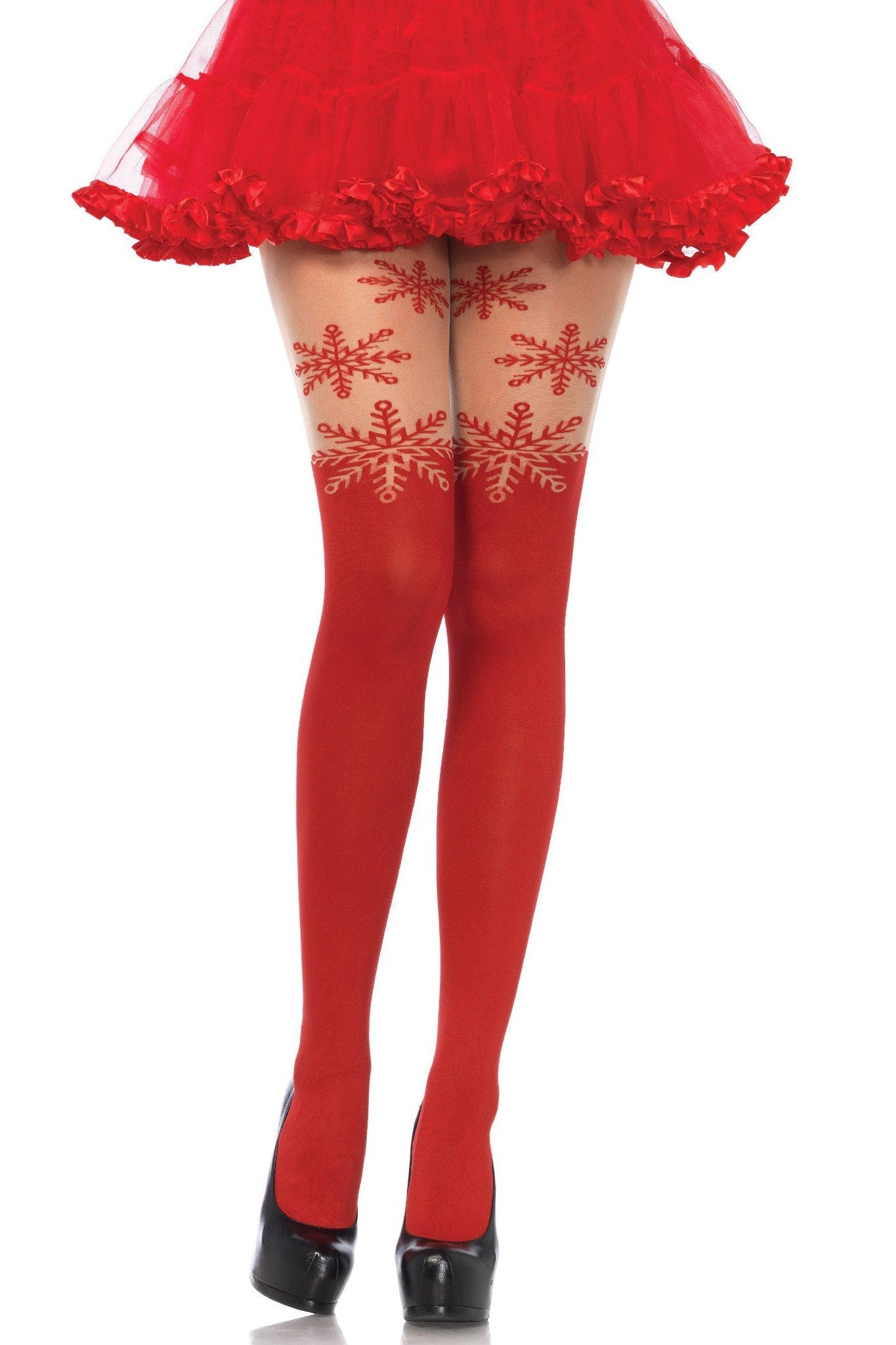 Free Shipping For Spandex Snowflake Opaque Pantyhose With Sheer Thigh Accent