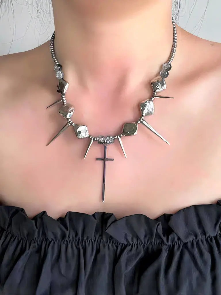 Free Shipping For 'Spike' Punk Goth Cross Rivet Necklace