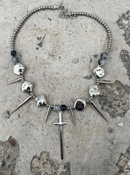 Free Shipping For 'Spike' Punk Goth Cross Rivet Necklace