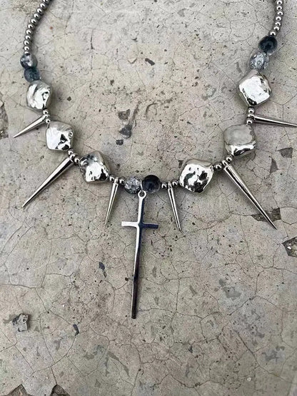 Free Shipping For 'Spike' Punk Goth Cross Rivet Necklace