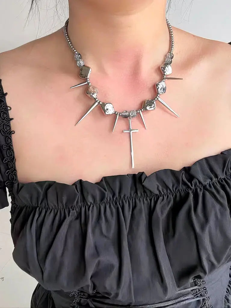 Free Shipping For 'Spike' Punk Goth Cross Rivet Necklace