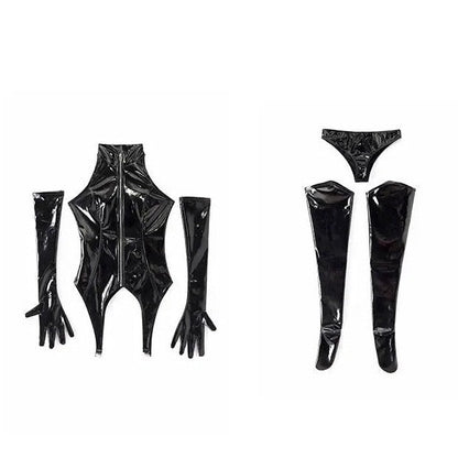 Free Shipping For 'Spy Doll' Pu Leather Gloves Tank Top Set