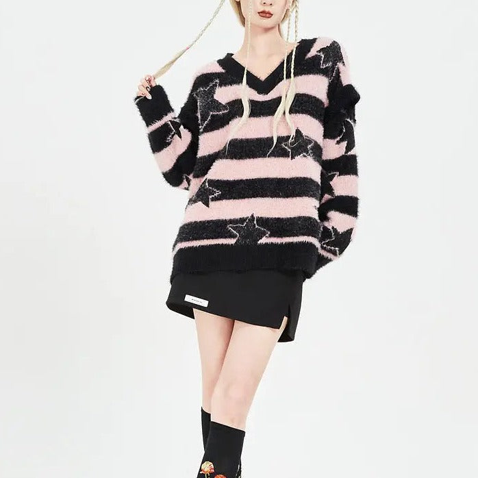 Free Shipping For 'Starbaby' Grunge Striped Star Detachable Sweater