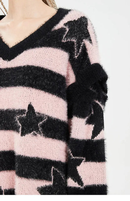 Free Shipping For 'Starbaby' Grunge Striped Star Detachable Sweater