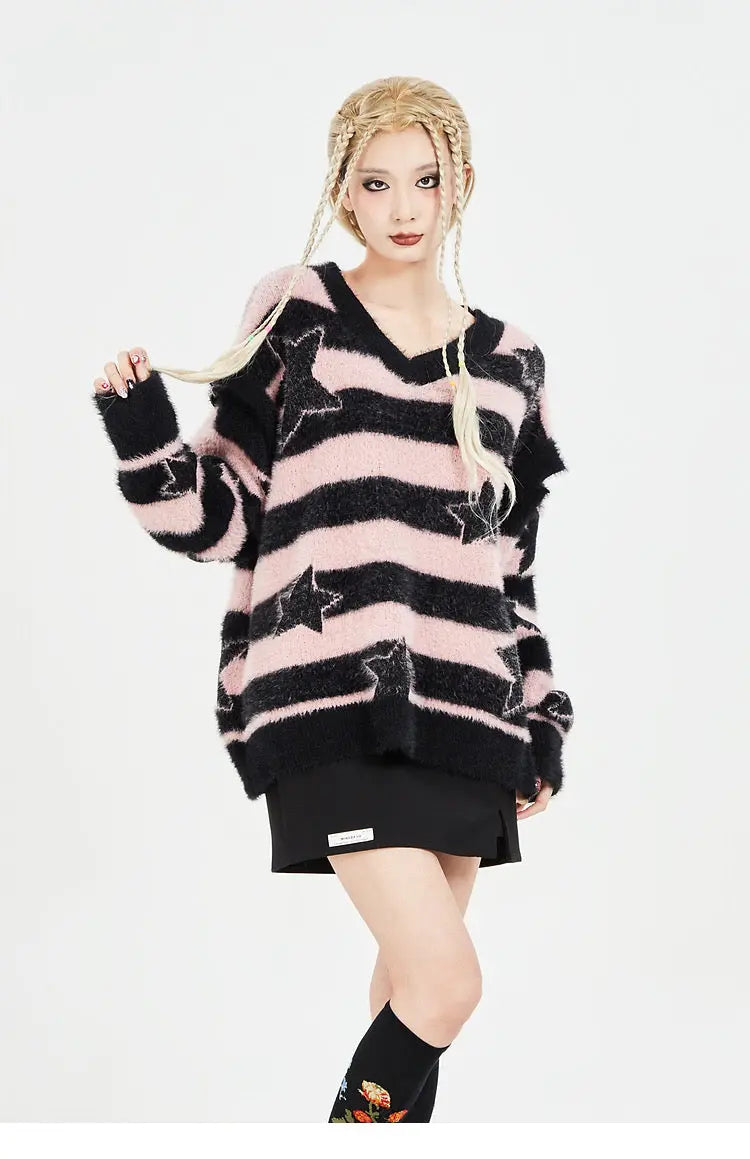 Free Shipping For 'Starbaby' Grunge Striped Star Detachable Sweater