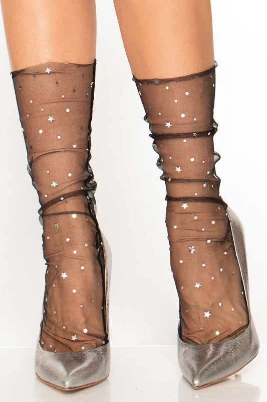 Free Shipping For Stars & Moons Embellished Sheer Tulle Anklet Socks