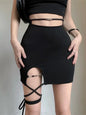 Free Shipping For 'Statement' Dark Mini Leg Strap Skirt