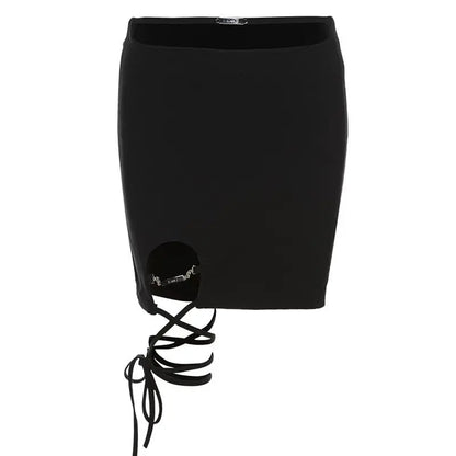 Free Shipping For 'Statement' Dark Mini Leg Strap Skirt