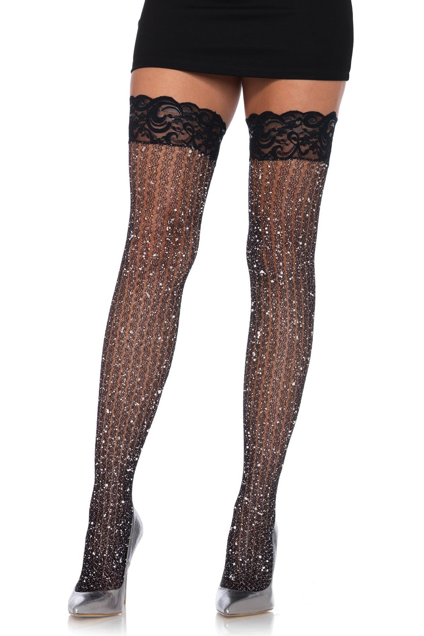 Free Shipping For Stay Up Lace Top Lurex Cable Net Thigh Highs