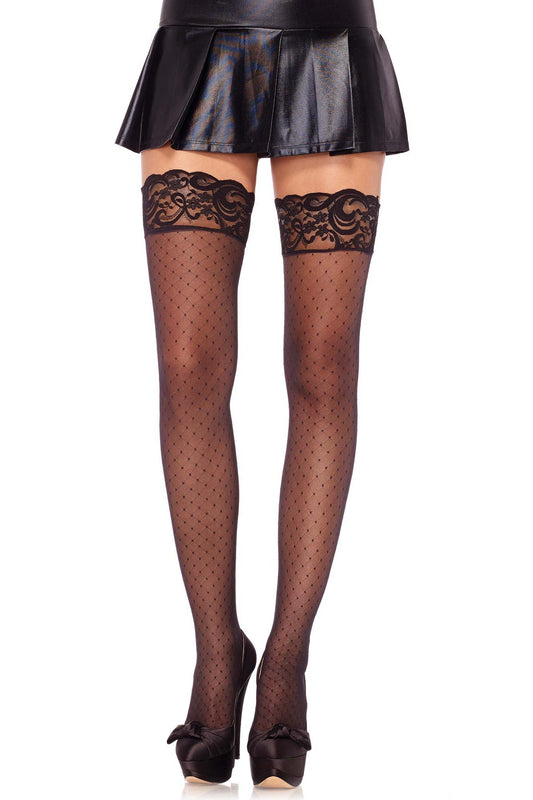 Free Shipping For Stay Up Spandex Sheer Diamond Dot Sheer Thigh High Stockings