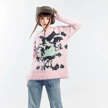 Free Shipping For 'Strawberry Geek' Kawaii Goth Graffiti Pink Sweater