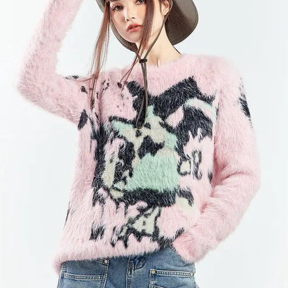 Free Shipping For 'Strawberry Geek' Kawaii Goth Graffiti Pink Sweater