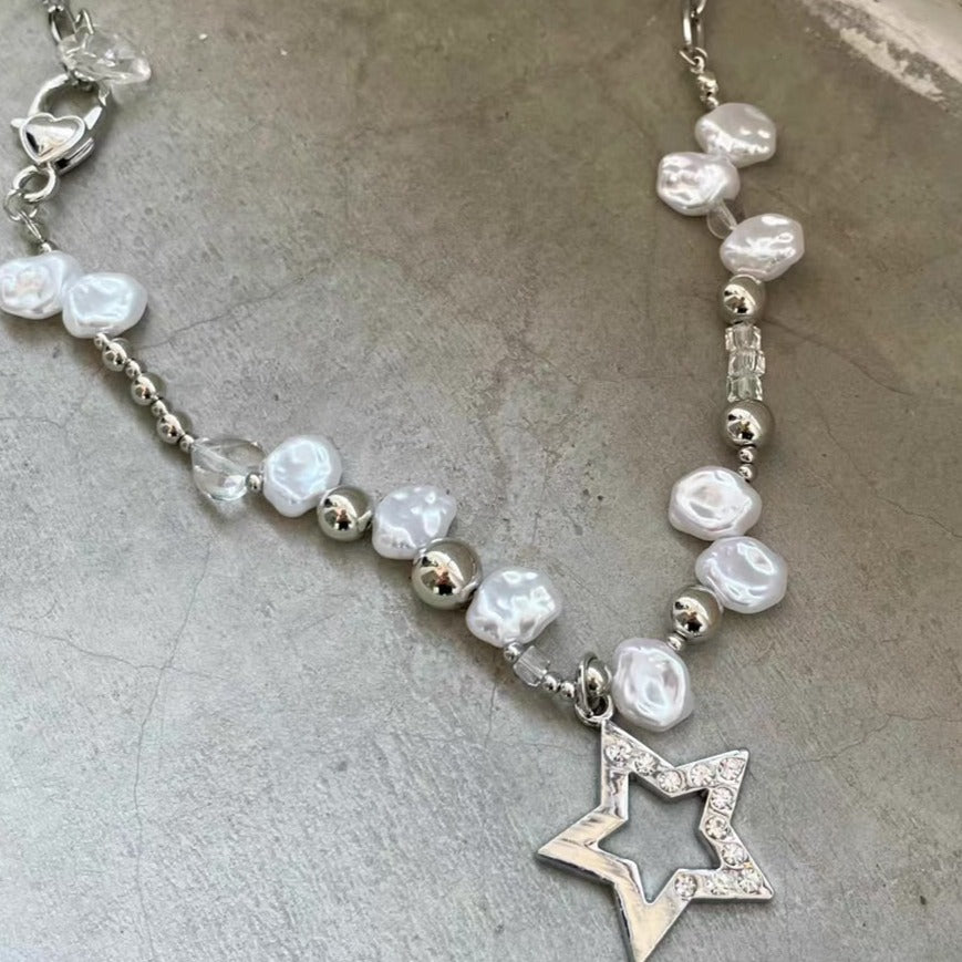 Free Shipping For 'Summer Bummer' Y2k Star & Pearl Beads Necklace