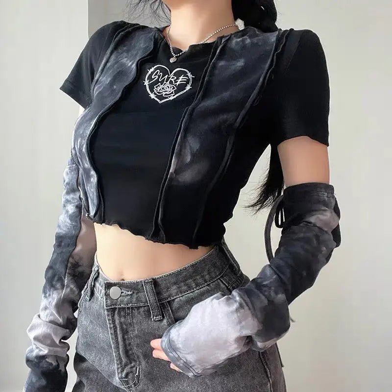 Free Shipping For 'Sure Love' Grunge Tie-dye Crop Top