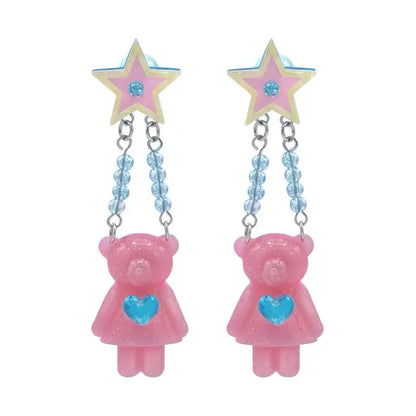 Free Shipping For 'Swinging bear' Kawaii Egirl Resin Bear Earrings